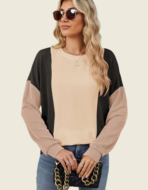 Load image into Gallery viewer, Double Take Texture Contrast Round Neck Long Sleeve T-Shirt
