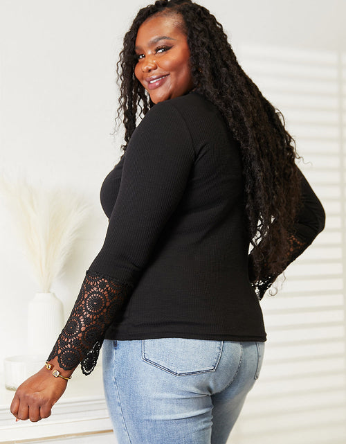 Load image into Gallery viewer, Double Take Crochet Lace Hem Sleeve Button Top
