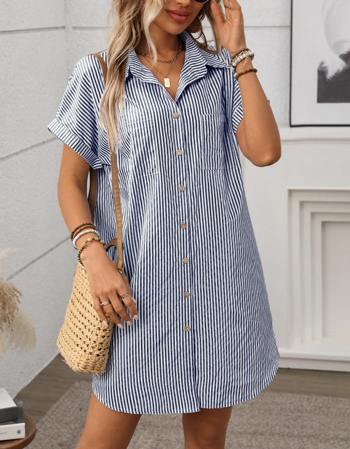Load image into Gallery viewer, Striped Button Down Short Sleeve Mini Dress
