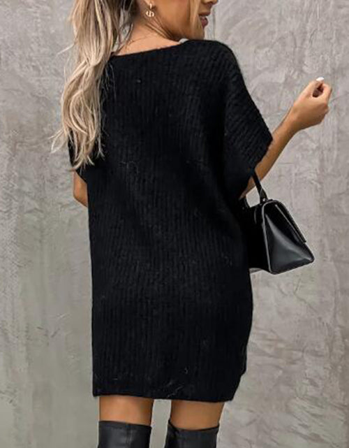Load image into Gallery viewer, Short Sleeve Sweater Dress with Pockets

