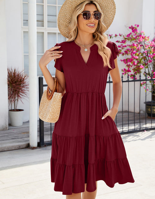 Load image into Gallery viewer, Ruched Notched Cap Sleeve Dress
