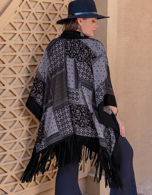 Load image into Gallery viewer, Plus Size Printed Fringe Open Front Outerwear
