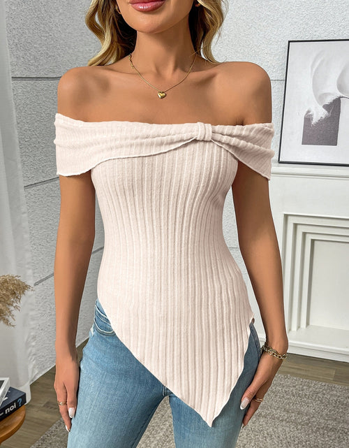Load image into Gallery viewer, Ribbed Off-Shoulder Asymmetrical Hem T-Shirt
