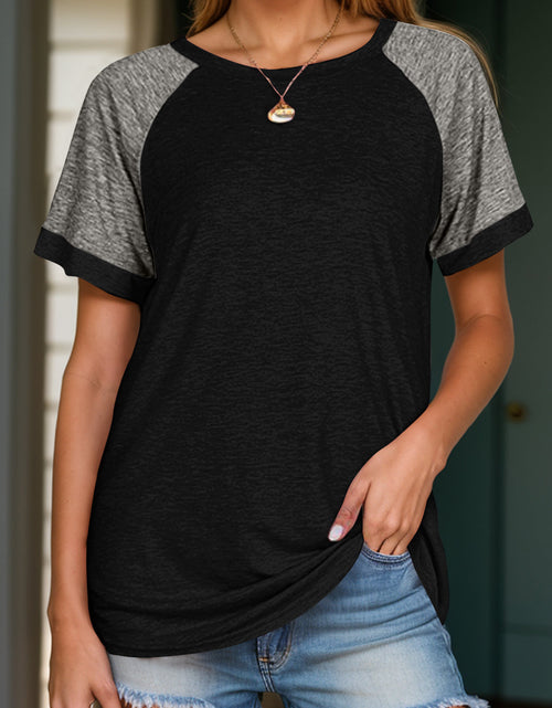 Load image into Gallery viewer, Full Size Contrast Round Neck Short Sleeve T-Shirt
