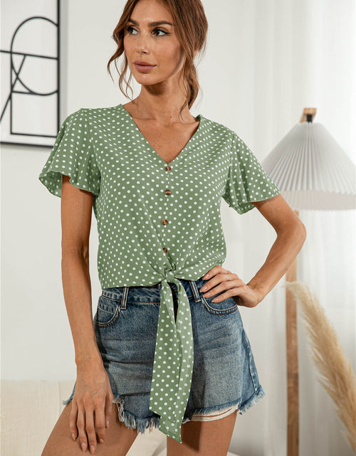 Load image into Gallery viewer, Decorative Button V-Neck Tied Blouse
