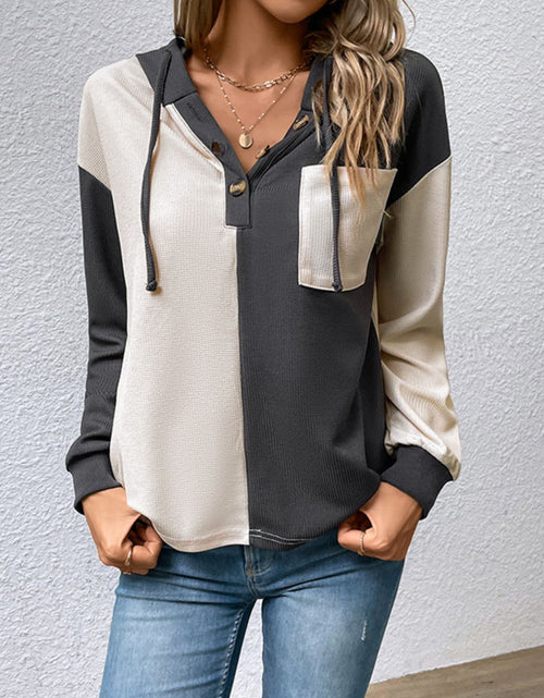 Load image into Gallery viewer, Perfee Contrast Color Button-Up Raglan Sleeve Hoodie

