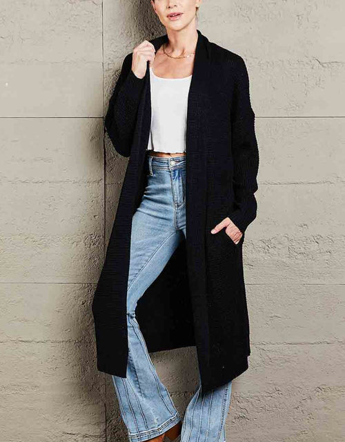 Load image into Gallery viewer, Waffle Knit Open Front Duster Cardigan With Pockets
