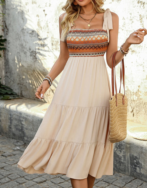 Load image into Gallery viewer, Tie Shoulder Square Neck Tiered Midi Dress
