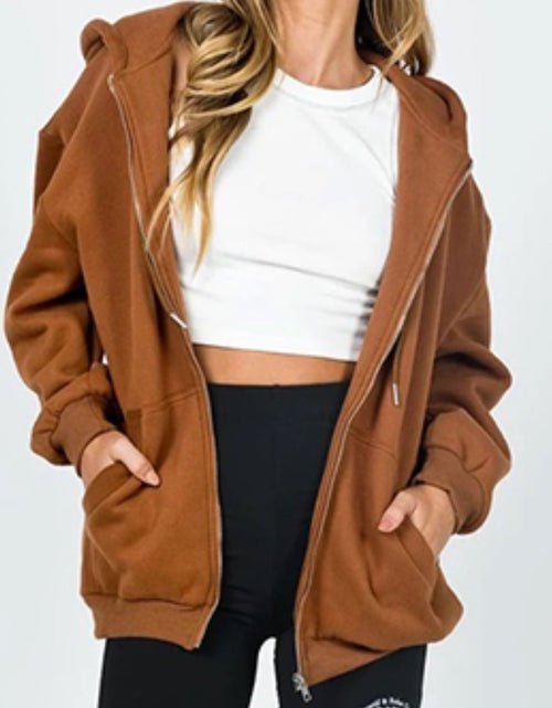 Load image into Gallery viewer, Zip-Up Drawstring Hoodie
