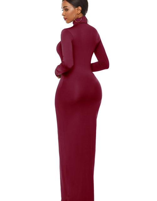 Load image into Gallery viewer, Mock Neck Long Sleeve Maxi Slim Dress

