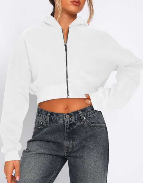 Load image into Gallery viewer, Zip Up Long Sleeve Hooded Cropped Jacket

