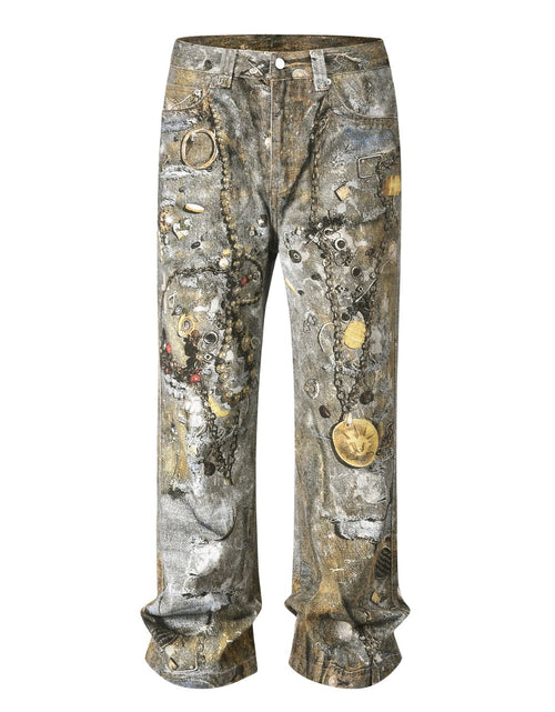 Load image into Gallery viewer, Men's Wide Straight Printed Jeans with Pockets

