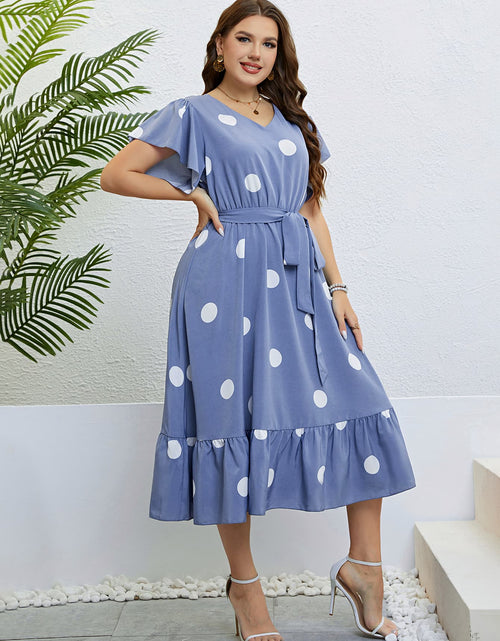 Load image into Gallery viewer, Honey Polka Dot Belted Flutter Sleeve Ruffle Hem Dress
