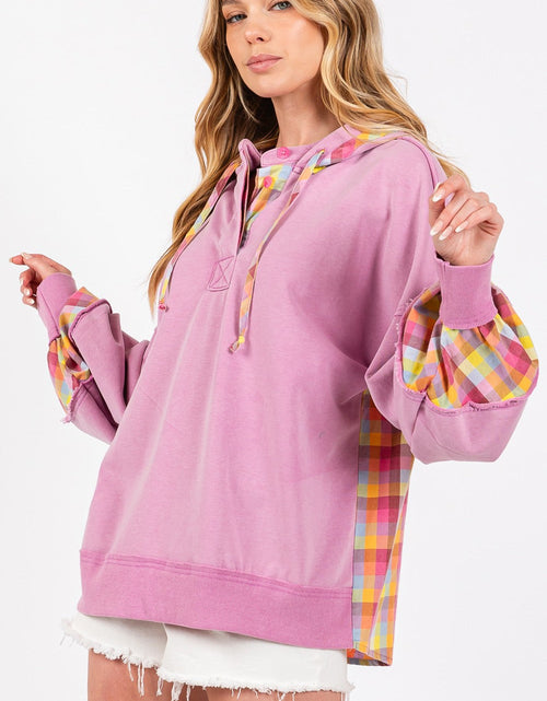 Load image into Gallery viewer, SAGE + FIG Full Size Plaid Print Washed Hoodie
