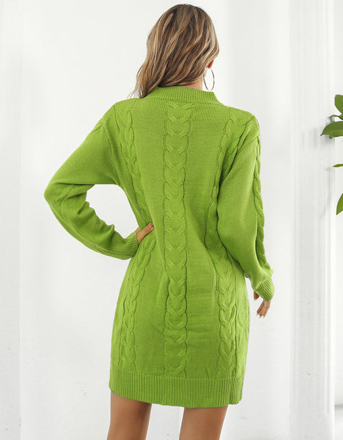Load image into Gallery viewer, Cable-Knit Round Neck Sweater Dress
