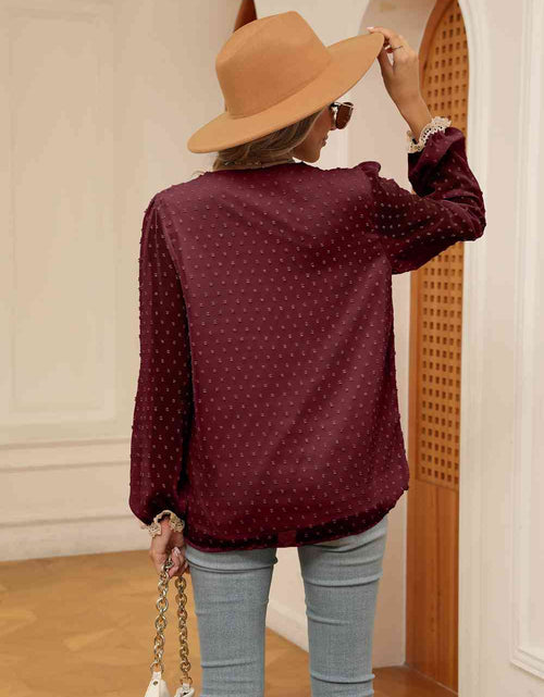 Load image into Gallery viewer, Swiss Dot Contrast V-Neck Blouse
