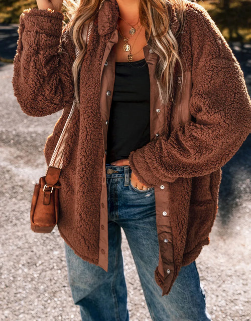 Load image into Gallery viewer, Fuzzy Snap Down Dropped Shoulder Jacket
