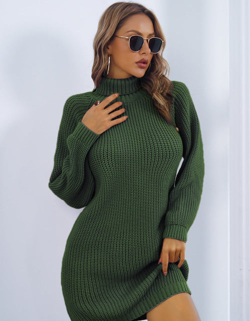 Load image into Gallery viewer, Buttoned Turtleneck Long Sleeve Sweater Dress

