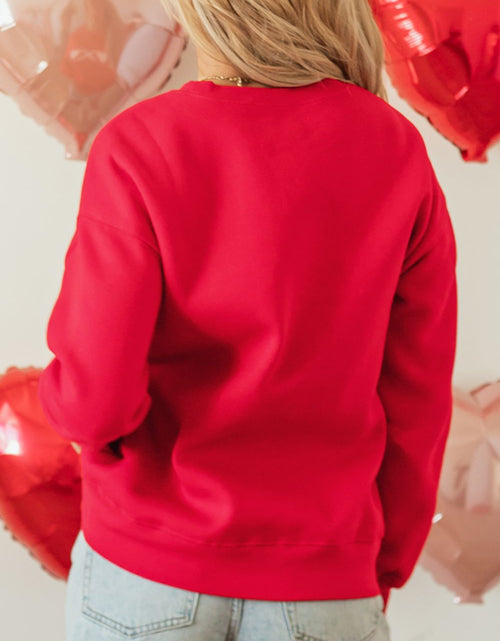 Load image into Gallery viewer, Valentine’s Day Sequin Bow Heart Round Neck Sweatshirt
