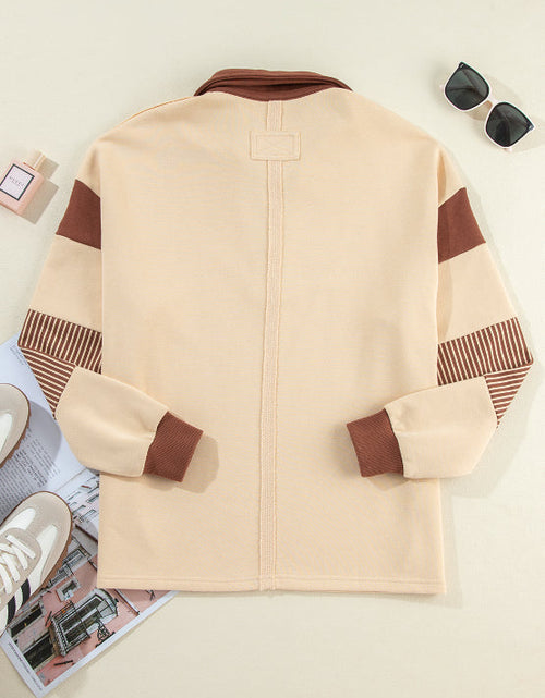 Load image into Gallery viewer, Color Block Johnny Collar Long Sleeve Sweatshirt

