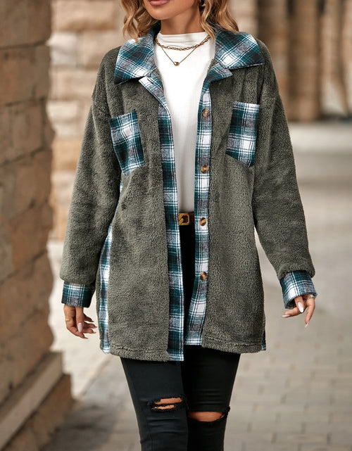 Load image into Gallery viewer, Plaid Contrast Dropped Shoulder Coat
