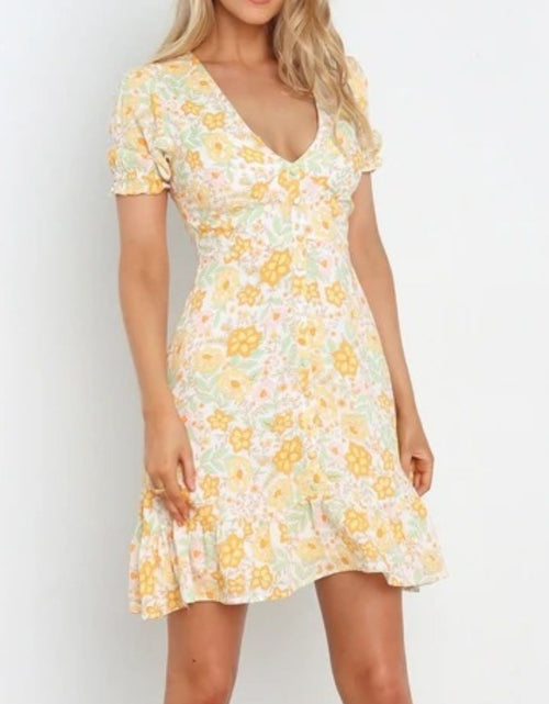 Load image into Gallery viewer, Ruffled Hem Printed Short Sleeve Mini Dress
