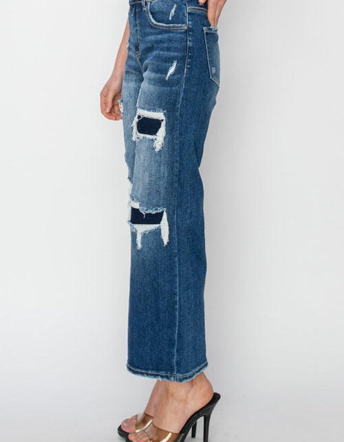 Load image into Gallery viewer, Risen Full Size High Rise Patch Detailed Wide Leg Crop Jeans
