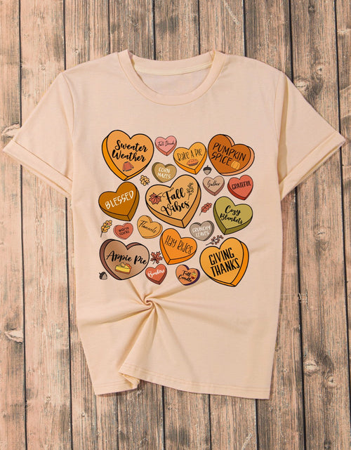 Load image into Gallery viewer, Heart Graphic Round Neck Short Sleeve T-Shirt
