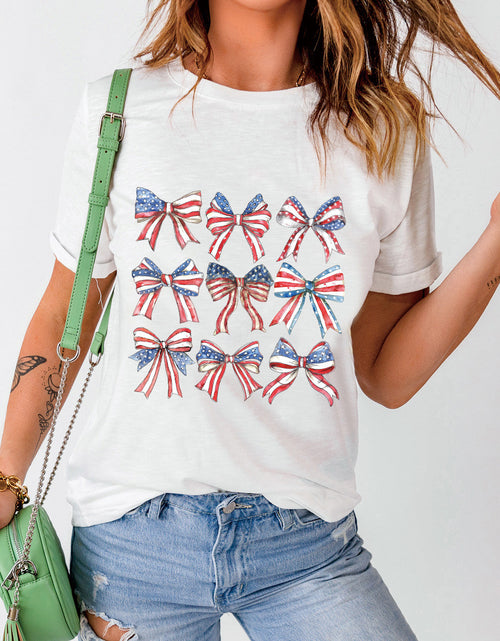 Load image into Gallery viewer, Bow Graphic Round Neck Short Sleeve T-Shirt
