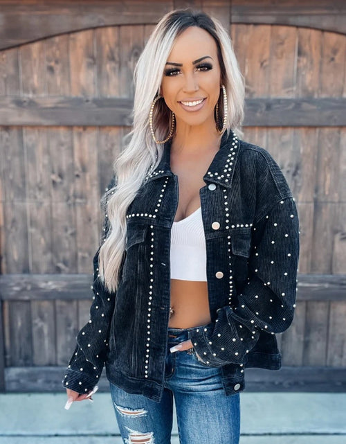 Load image into Gallery viewer, Studded Collared Neck Button Down Jacket
