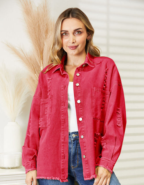 Load image into Gallery viewer, Distressed Raw Hem Denim Jacket
