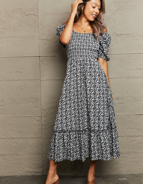Load image into Gallery viewer, Perfee Floral Lace-Up Off-Shoulder Midi Dress
