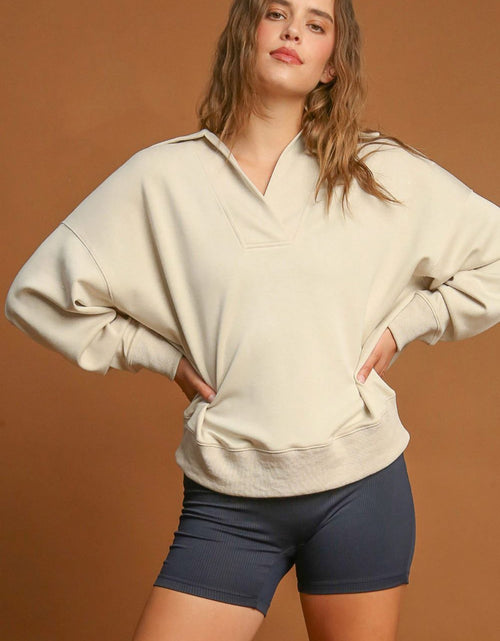 Load image into Gallery viewer, Umgee Johnny Collar Dropped Shoulder Sweatshirt
