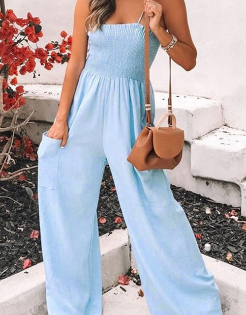 Load image into Gallery viewer, Smocked Spaghetti Strap Wide Leg Jumpsuit
