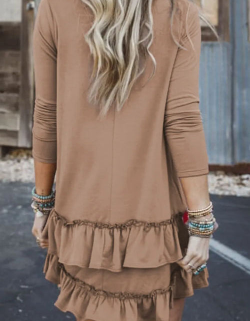 Load image into Gallery viewer, Ruffled Scoop Neck Three-Quarter Sleeve Mini Dress
