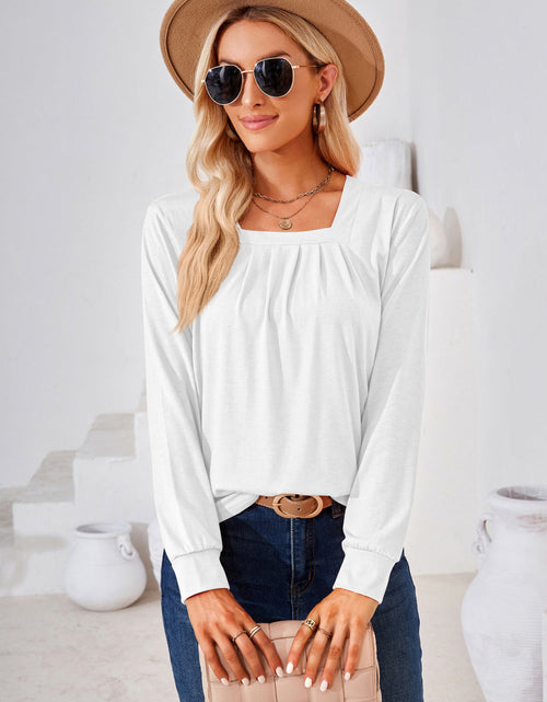 Load image into Gallery viewer, Square Neck Ruched Long Sleeve Blouse
