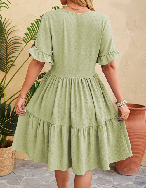 Load image into Gallery viewer, Swiss Dot Ruffled V-Neck Tiered Dress
