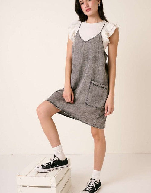 Load image into Gallery viewer, Mittoshop Washed Patch Pocket Mini Cami Denim Dress
