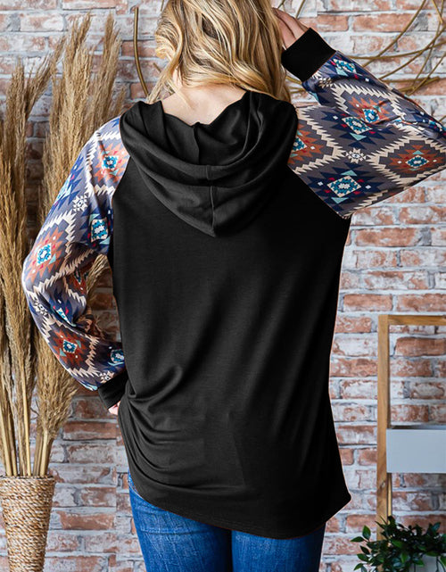 Load image into Gallery viewer, Heimish Half Button Printed Long Sleeve Hooded Top
