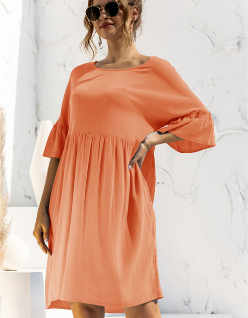 Load image into Gallery viewer, Boat Neck Flounce Sleeve Knee-Length Dress

