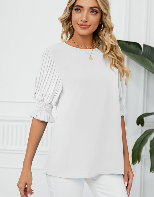 Load image into Gallery viewer, Frill Round Neck Lantern Sleeve T-Shirt
