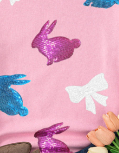 Load image into Gallery viewer, Easter Bunny Bow Knot Sequined Sweatshirt
