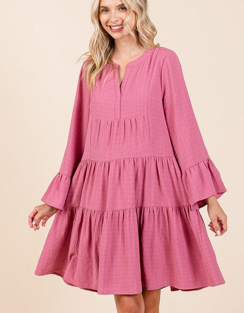 Load image into Gallery viewer, Mittoshop Tiered Notched Flare Sleeve Dress

