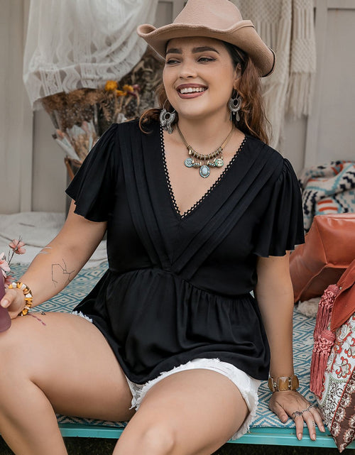 Load image into Gallery viewer, Plus Size V-Neck Flutter Sleeve Blouse
