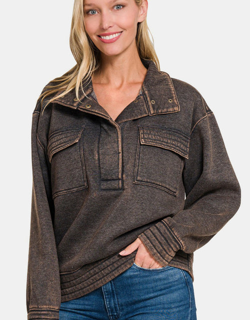 Load image into Gallery viewer, Zenana Acid Washed Half Snap Fleece Sweatshirt
