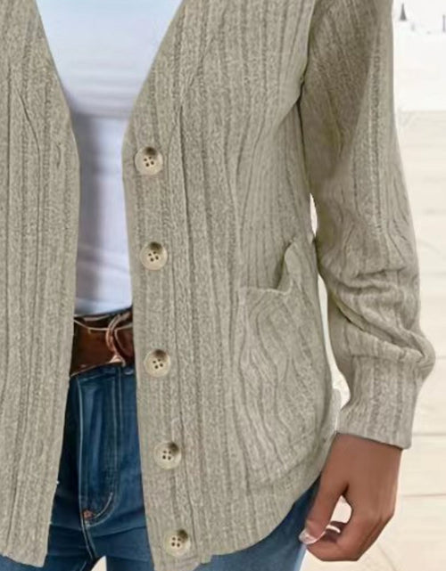 Load image into Gallery viewer, Full Size Button Up V-Neck Long Sleeve Cardigan

