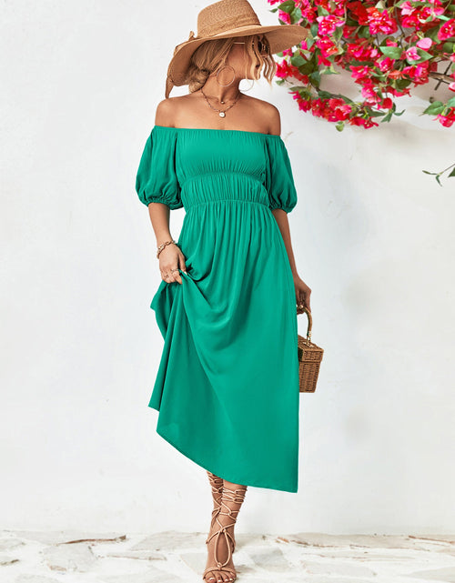 Load image into Gallery viewer, Off-Shoulder Balloon Sleeve Midi Dress
