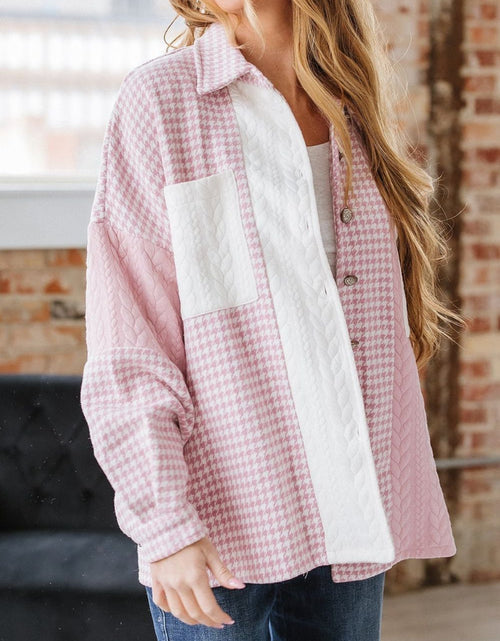 Load image into Gallery viewer, Color Block Houndstooth Collared Neck Shacket
