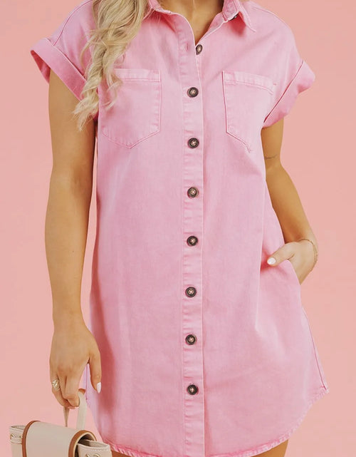 Load image into Gallery viewer, Button Down Short Sleeve Denim Dress
