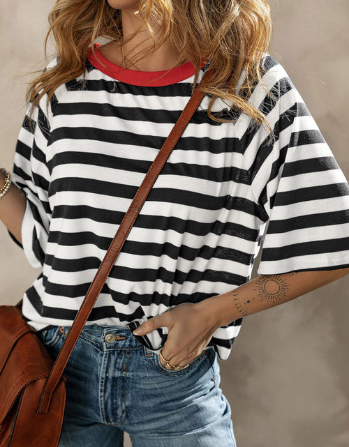 Load image into Gallery viewer, Striped Round Neck Raglan Sleeve T-Shirt
